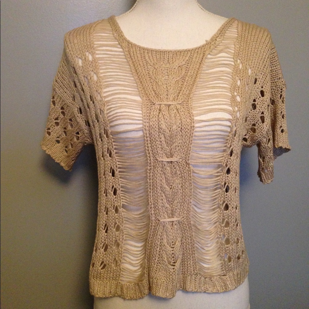 Puff & Bear Crochet Sweater Beige